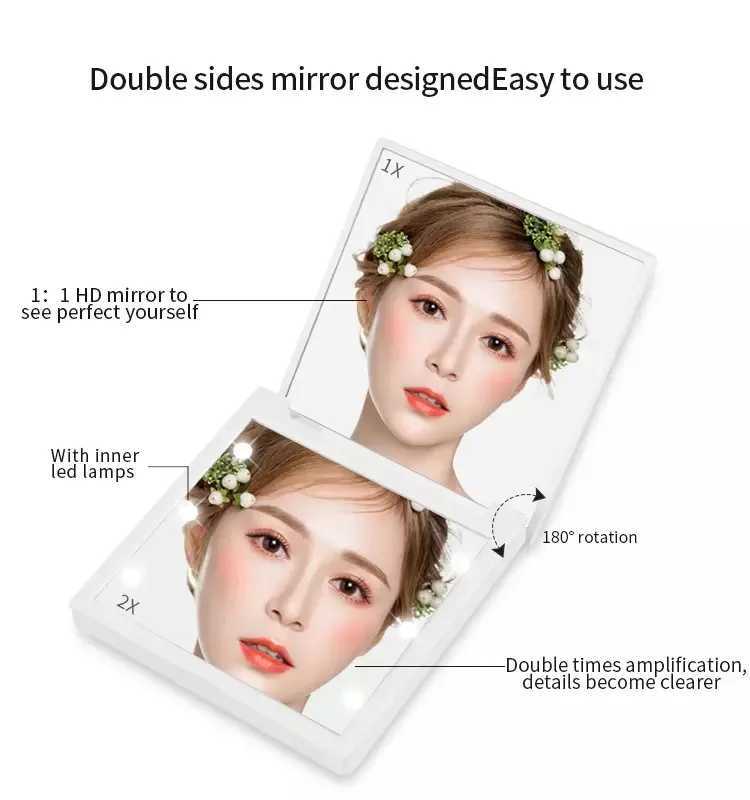 LED Makeup Mirror Folding Mini Mirror Portable Mini Luminous Mirror Portable Folding Fill Mirror with Light Cosmetics WholesaleXJ241213