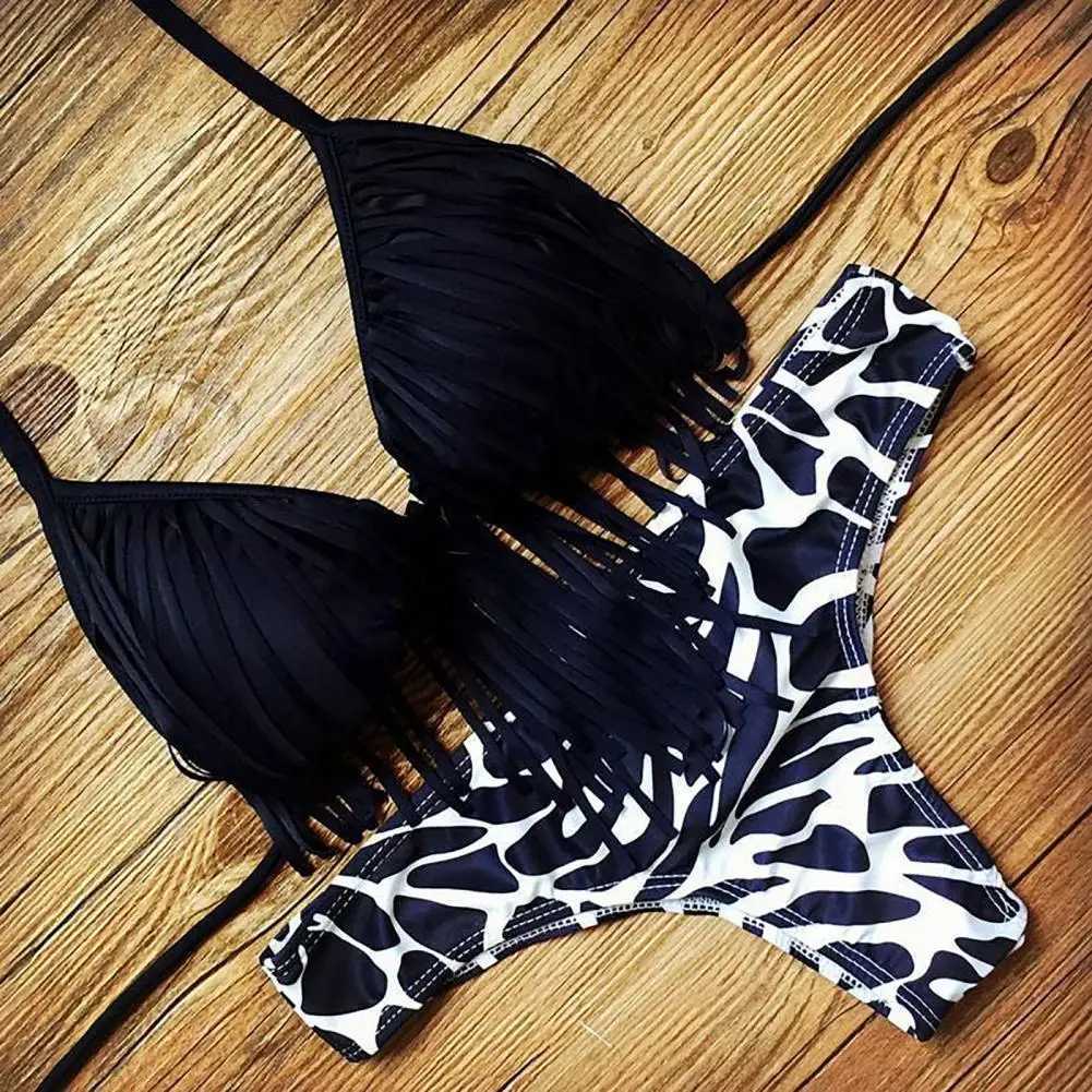 2 Pcs/Set Swimming Bikini Sexy Colorfast SummerTassel High-waist Bikini Set Bathers Swimwear Set Soft Swimsuit Set for BeachXJ241212