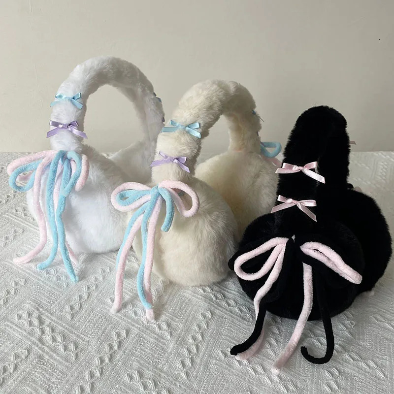 Kawaii Japanese Bow Earrings Plush Headwear Eartips JK Womens Winter Warmth Earplugs Cold Protection Eartips Bicycle Accessories 241211
