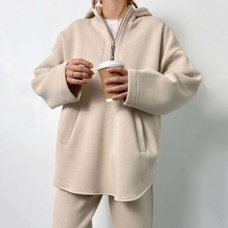 Spring And Autumn New Women's Zipper Hooded Two-Piece Set Trendy Clothing Fashion Casual Temperament