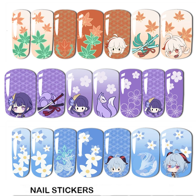 Genshin Keqing Ganyu Zhongli Cute Game Nail Stickers Simple Cartoon Nail Art Accessories Gradient Fashion Nail Tip 241205
