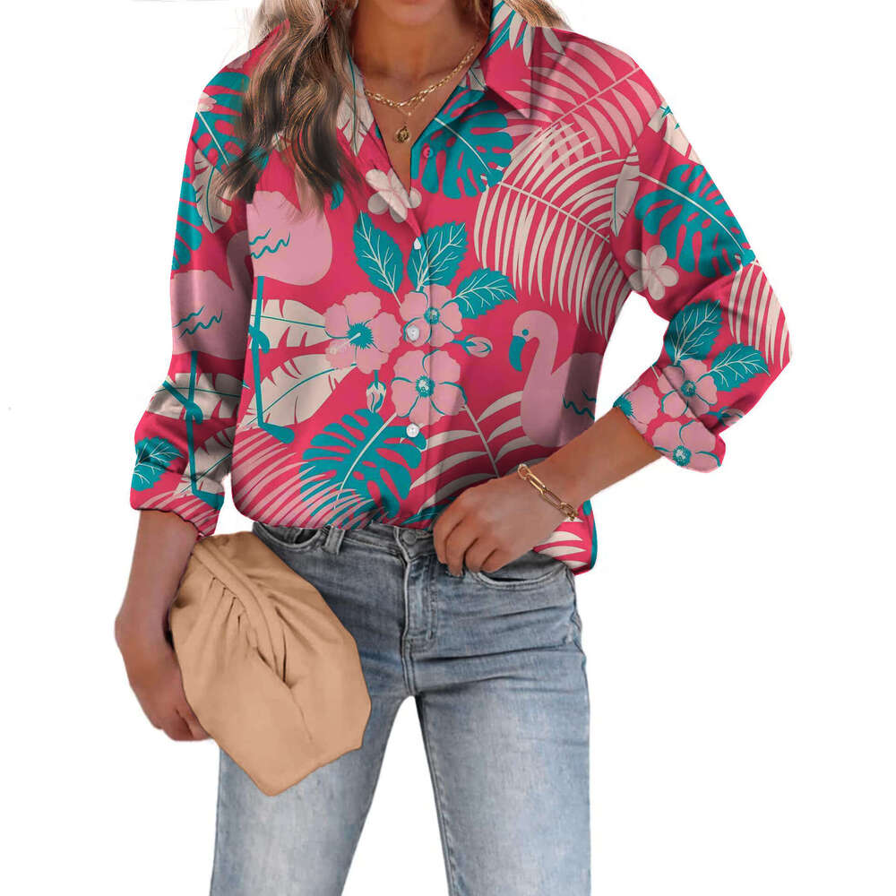 Fashionable European American Shirts For Spring Autumn, Loose Fitting, Digital Printed, Single Breasted, Autumn Cardigan, Women's Shirts, Trendy 