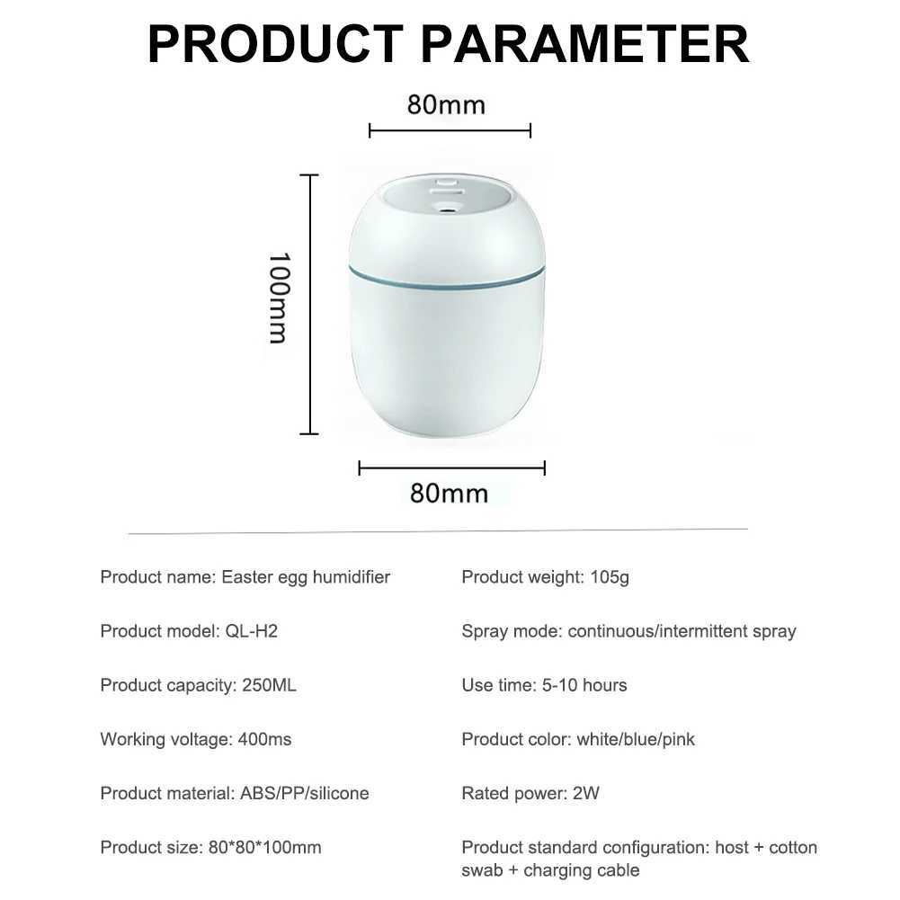New 200ml Air Humidifier Car Aroma Diffuser Mini USB Essential Oil Diffuser Car Purifier Aroma Anion Mist Maker with LED LampXJ241213