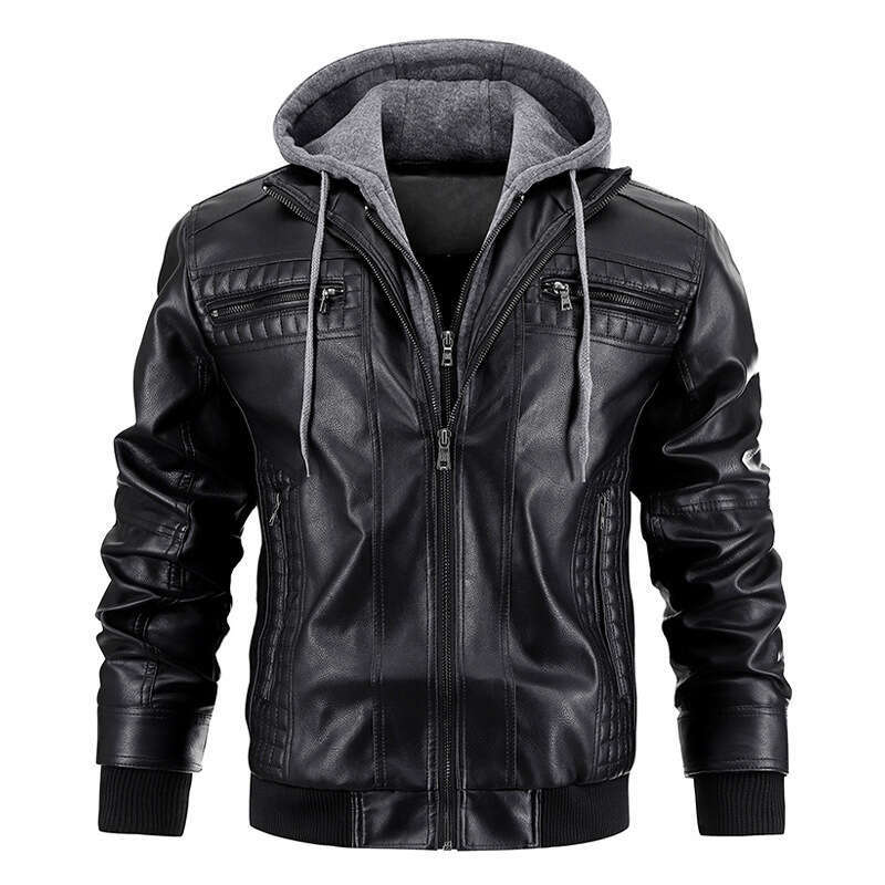 European And American Hooded PU Leather Jacket, Men's Winter New Warm Jacket