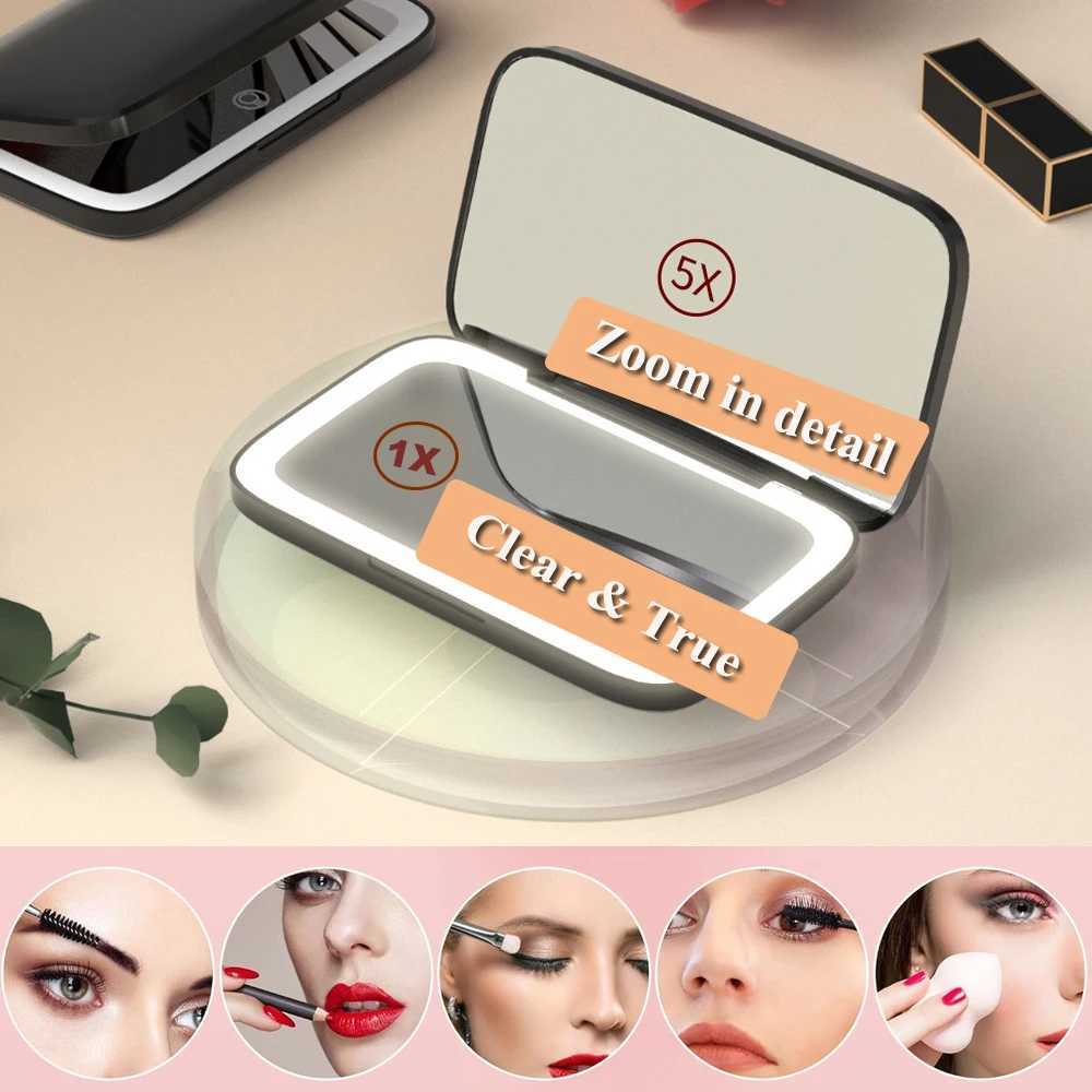 Magnifying Mirror with Light 1X/5X Magnification Compact Mirror Dimmable LED Lighted Travel Makeup Mirror Portable for HandbagXJ241213