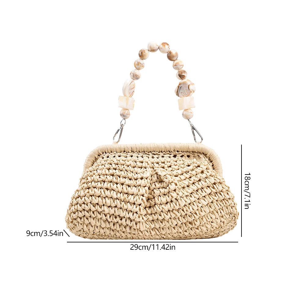 Women Straw Crossbody Bag Clutch Purse Weaving Shoulder Versatile Small Beading Handbag Rattan Boho Summer Beach Woven y250107