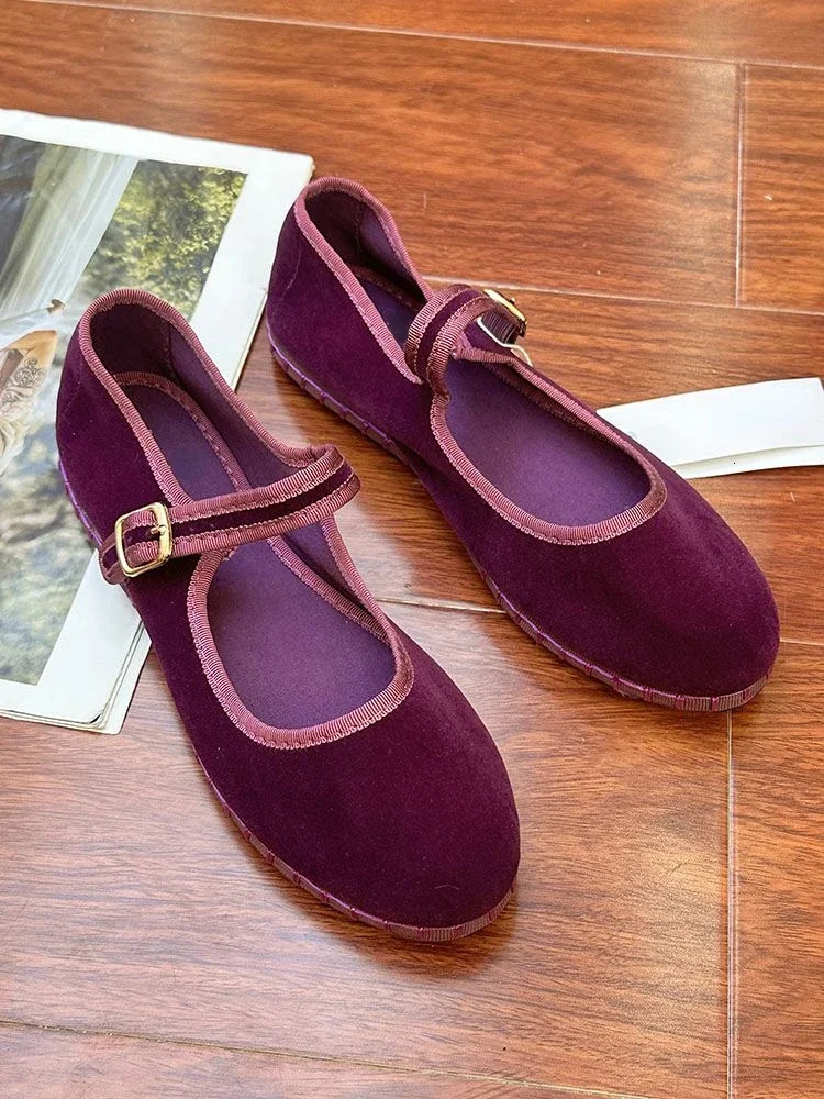 Elegant Mary Janes flat shoes womens black buckle shoulder strap light casual ballet shoes womens spring/summer canvas shoes 2024 241213