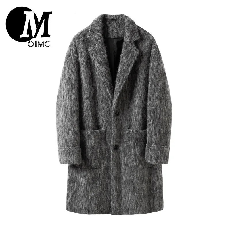 OIMG 1. White background long haired mohair wool mens long wool coat 241211