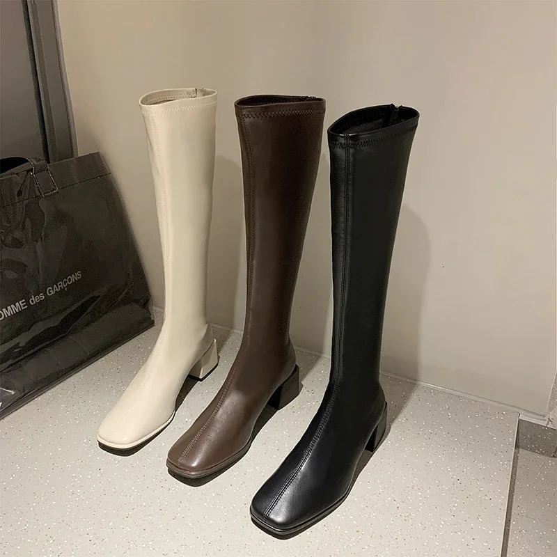 High heels womens British style nude boots ultra-thin 2024 fashion paradigm knee free boots 241213