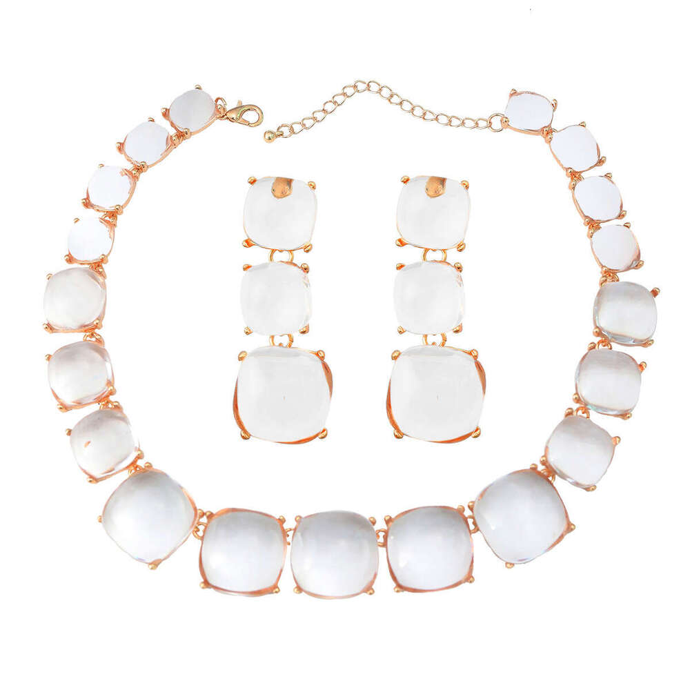 Earrings and Necklace Set Women's Square Alloy Resin Bohemian Ethnic Style Jewelry