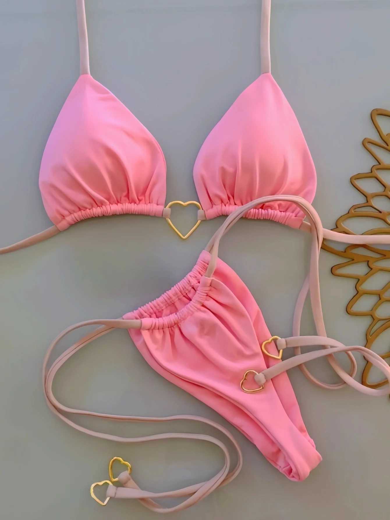 2024 New Sexy Low Waisted Bikini Set Swimsuit Fa Swimwear Women Solid Strappy Beachwear Bathing Suits Brazilian biquiniXJ241212