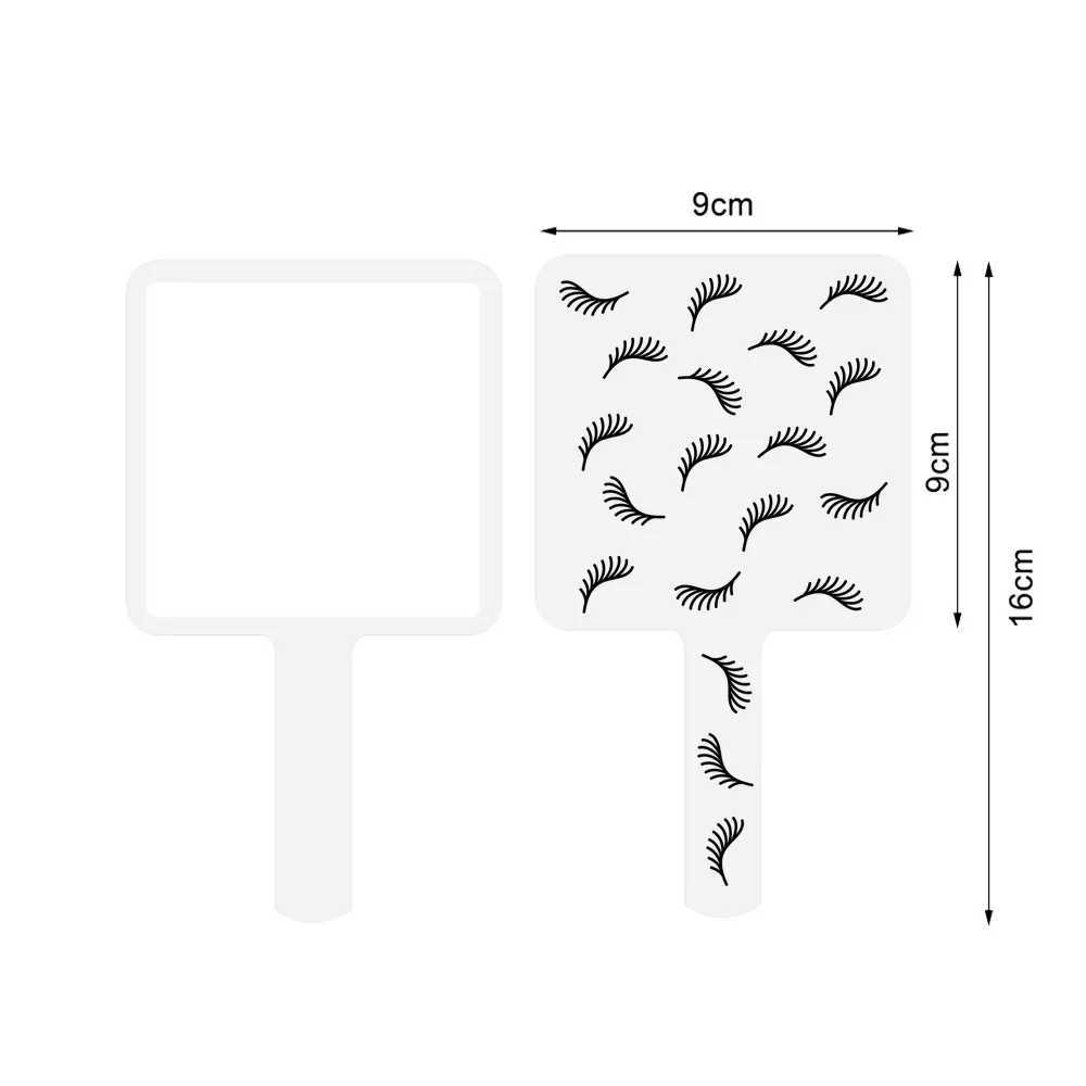 1 Pcs Small 9x9cm Lashes Painting Handheld Makeup Mirror Pink/Black Portable Square Eyelash Extension Salon Mirrors With HandleXJ241213