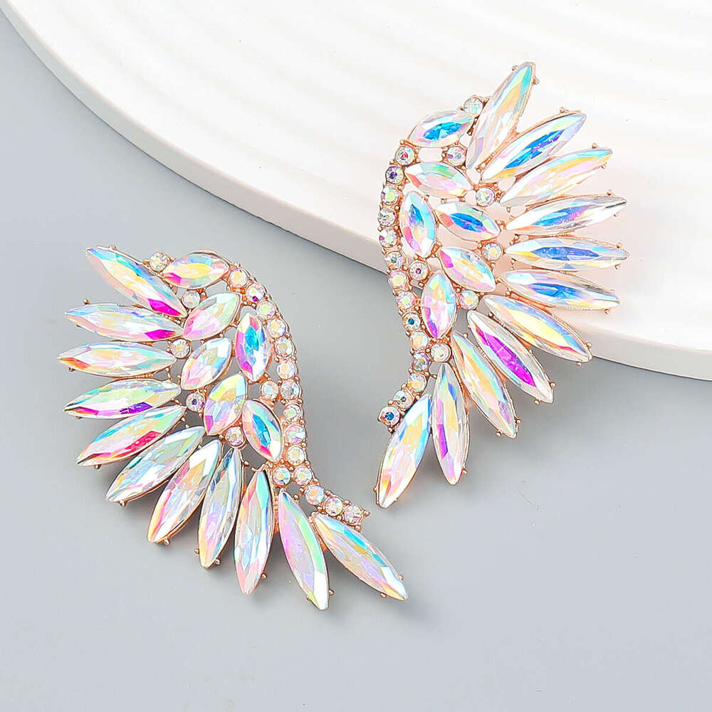 Colorful dia heavy-duty exaggerated fan-shaped wing fashionable earrings, bohemian style