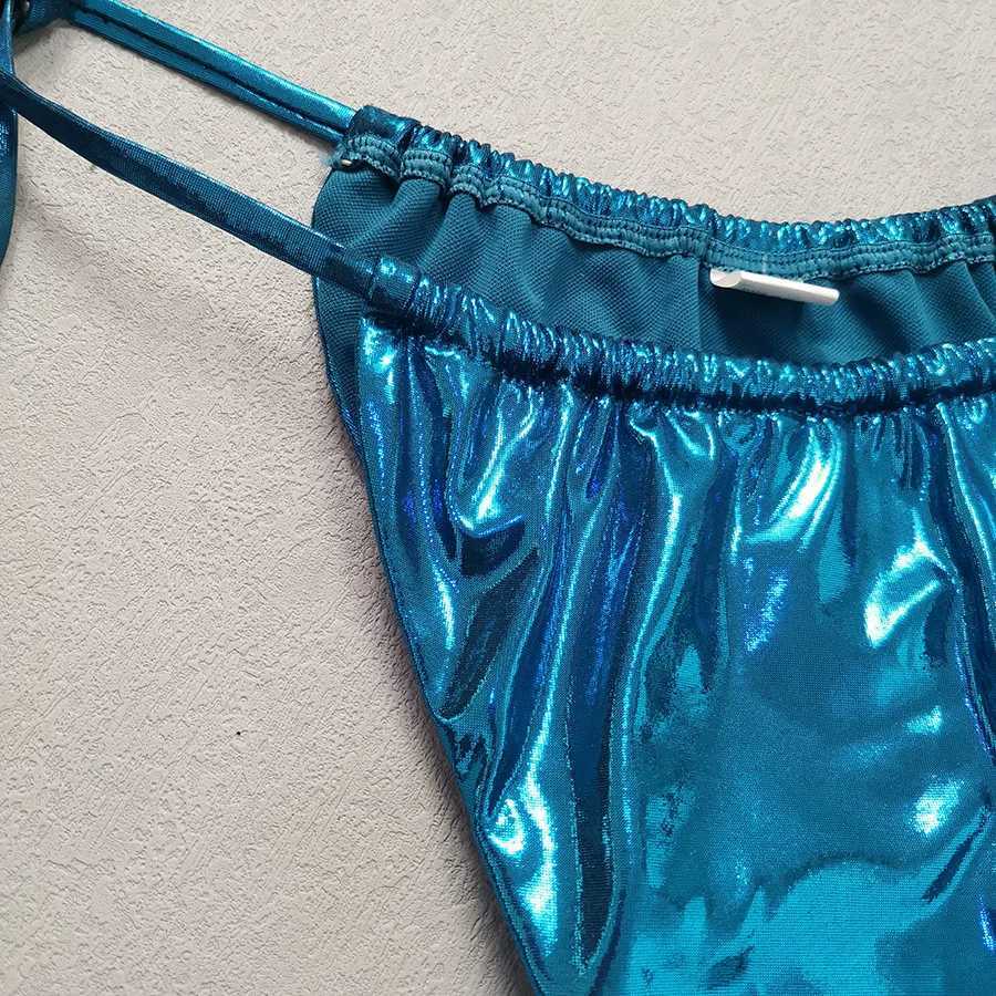 2024 G Blue Glossy Bikini Womens Clothing Swimsuit Summer Beach Vacation Outfits Thong Bathing Suit Bandeau ss SwimwearXJ241212