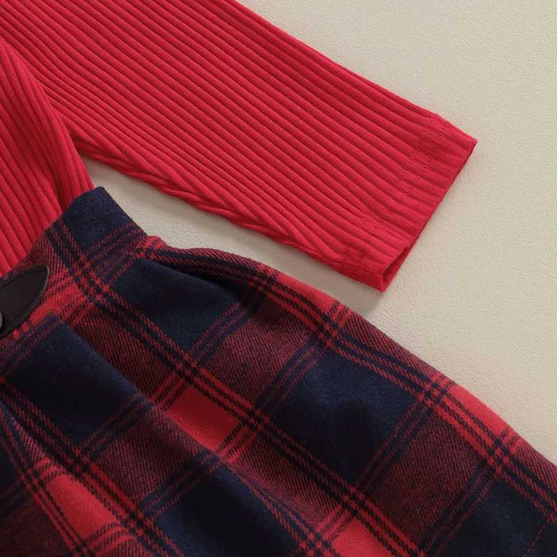 Girls clothing set cotton red long sleeved ribbed top+plain skiing 2-piece set childrens Christmas set baby clothing W241213