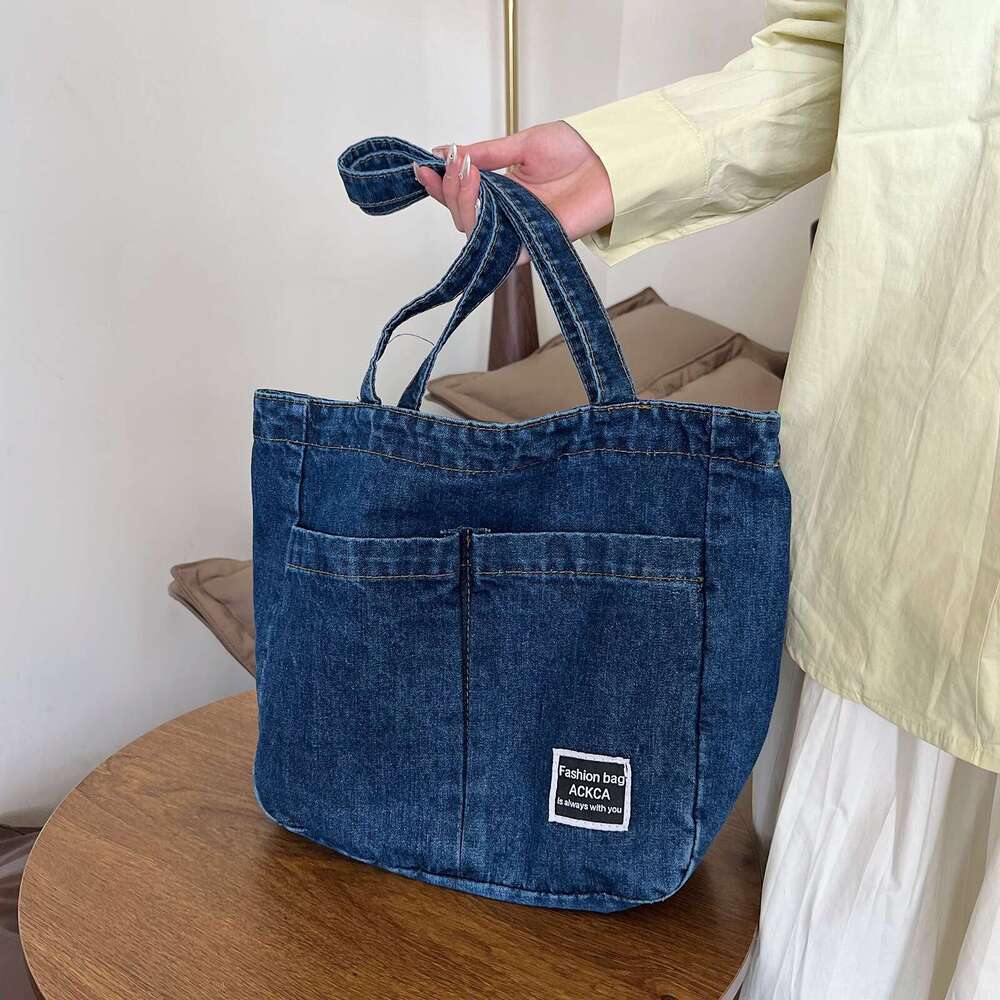 Washed Denim Canvas Korean Version Shoulder Tote Haruku Retro Artistic Women's Large Capacity Crossbody Bag