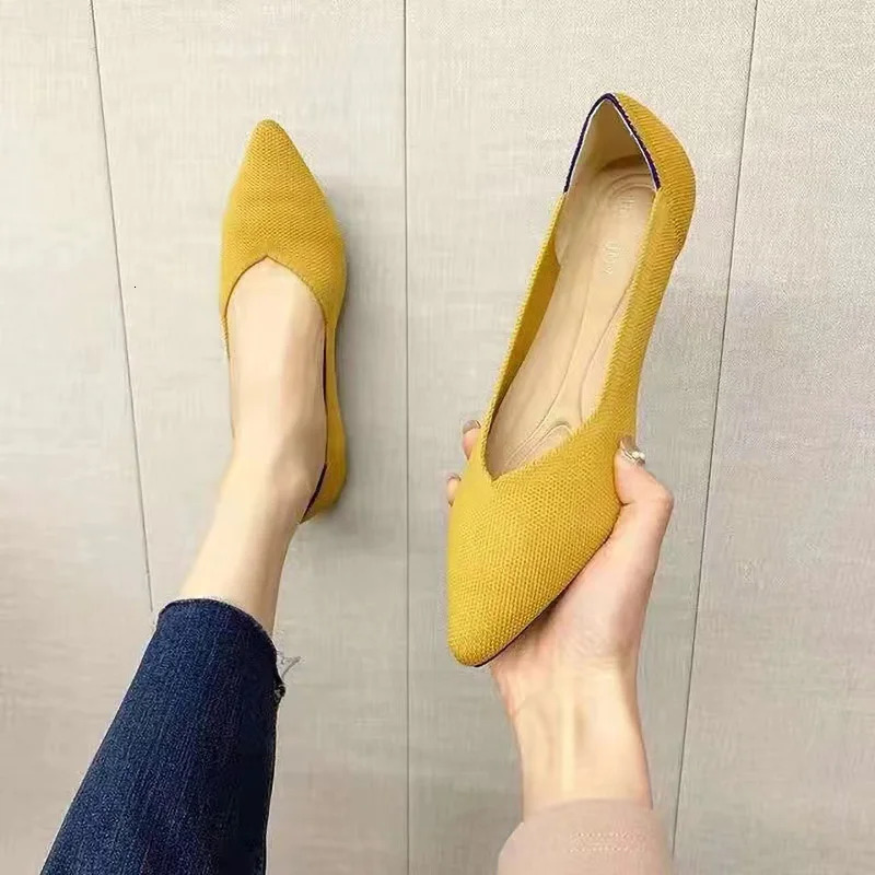Womens Flat Shoes Plus Size 42/43 Beautiful Color Knitted Elastic Comfortable Soft Flat Shoes Spring and Autumn Singles 241213