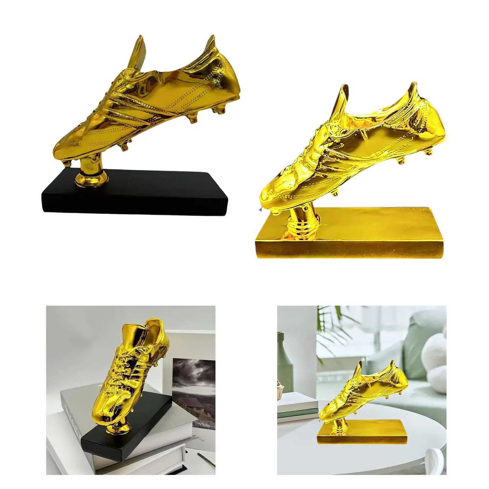 Golden Boot Soccer Trophy Sculpture Collectible Shoe Crafts Figurine Resin Trophy for Living Ro He Decor Cabinet Entrance Y241212