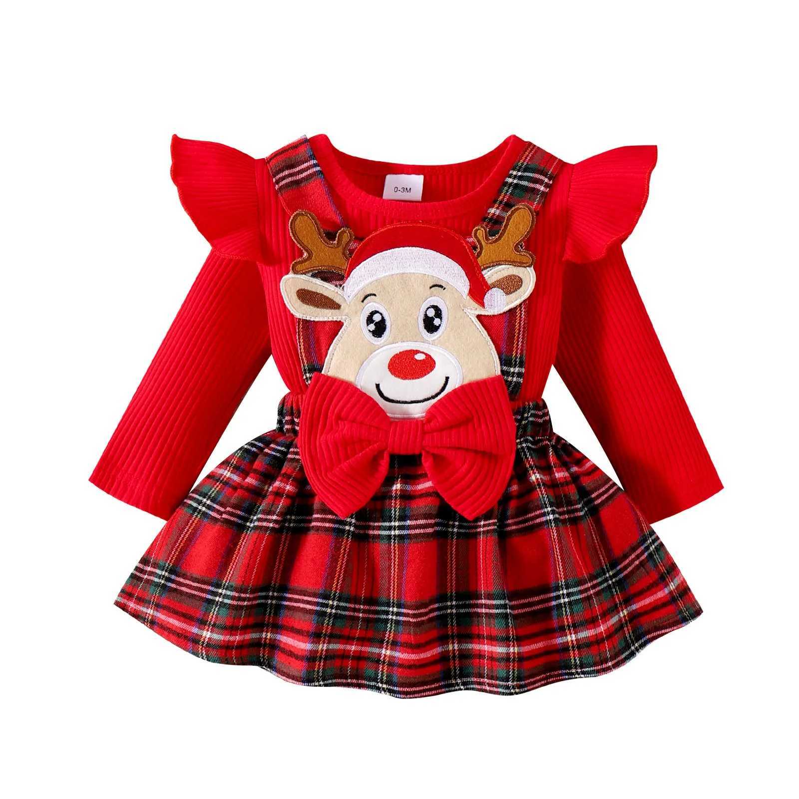 ma baby 0-18M Christmas Newborn Infant Baby Girl Clothes Sets Knit Red Romper Deer Plaid Skirts Headban Xmas Outfits Costume W241213