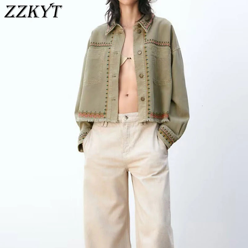 Womens Shirts Autumn Fashion Denim and Retro Spring Embroidered Elegant Top 241211