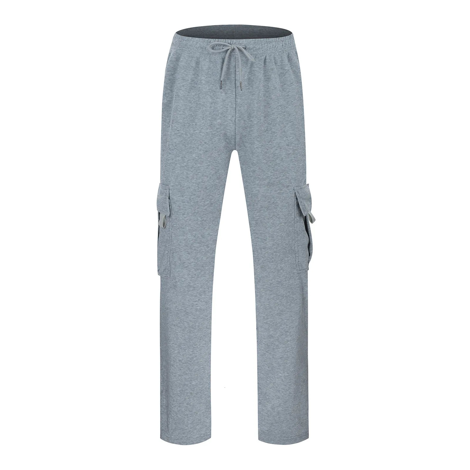 Mens Grey Baggy Sweatpants Outdoor Sports Casaul Jogger Running Trousers MultiPockets High Waist Drawstring Pantalon Hommes 241203Z