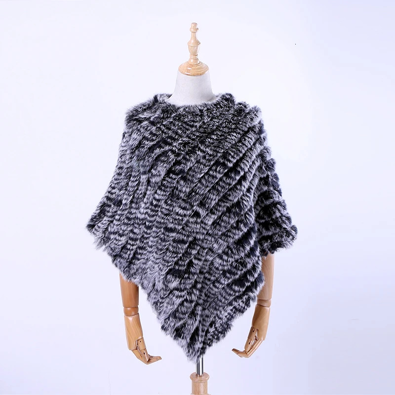 Womens Spring Autumn Genuine Real Knitted Rabbit Fur Pullover Poncho Wrap scarves natural rabbit fur Shawl triangle Cape 241212