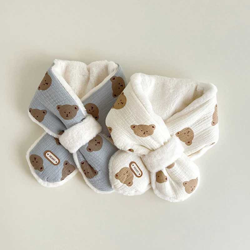 Scarves Wraps Korean Baby Winter Scarfs for Girls Boys Bear Fleece Children Neck Warmer Cross Warm Kids Scarves Baby Accessories 1-6Y H241213