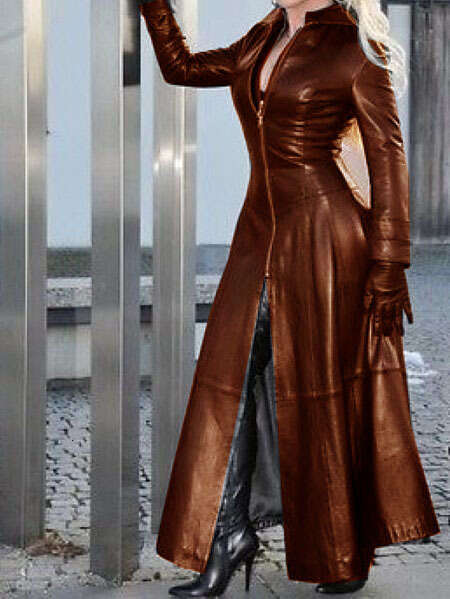 European And American Extended PU Stand Up Collar Leather Jacket, Fashionable Quality, Classic