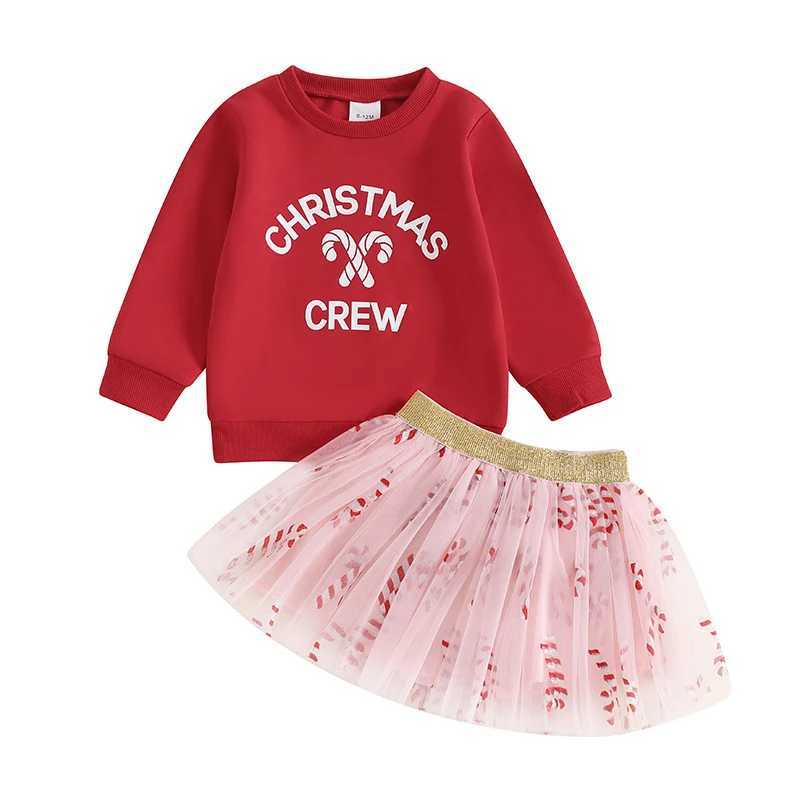 Citgeett Winter Christmas Kids Girls Outfit Long Sleeve Letters Print Sweatshirt Tulle Skirt Outfit Fall Xmas Clothes W241213