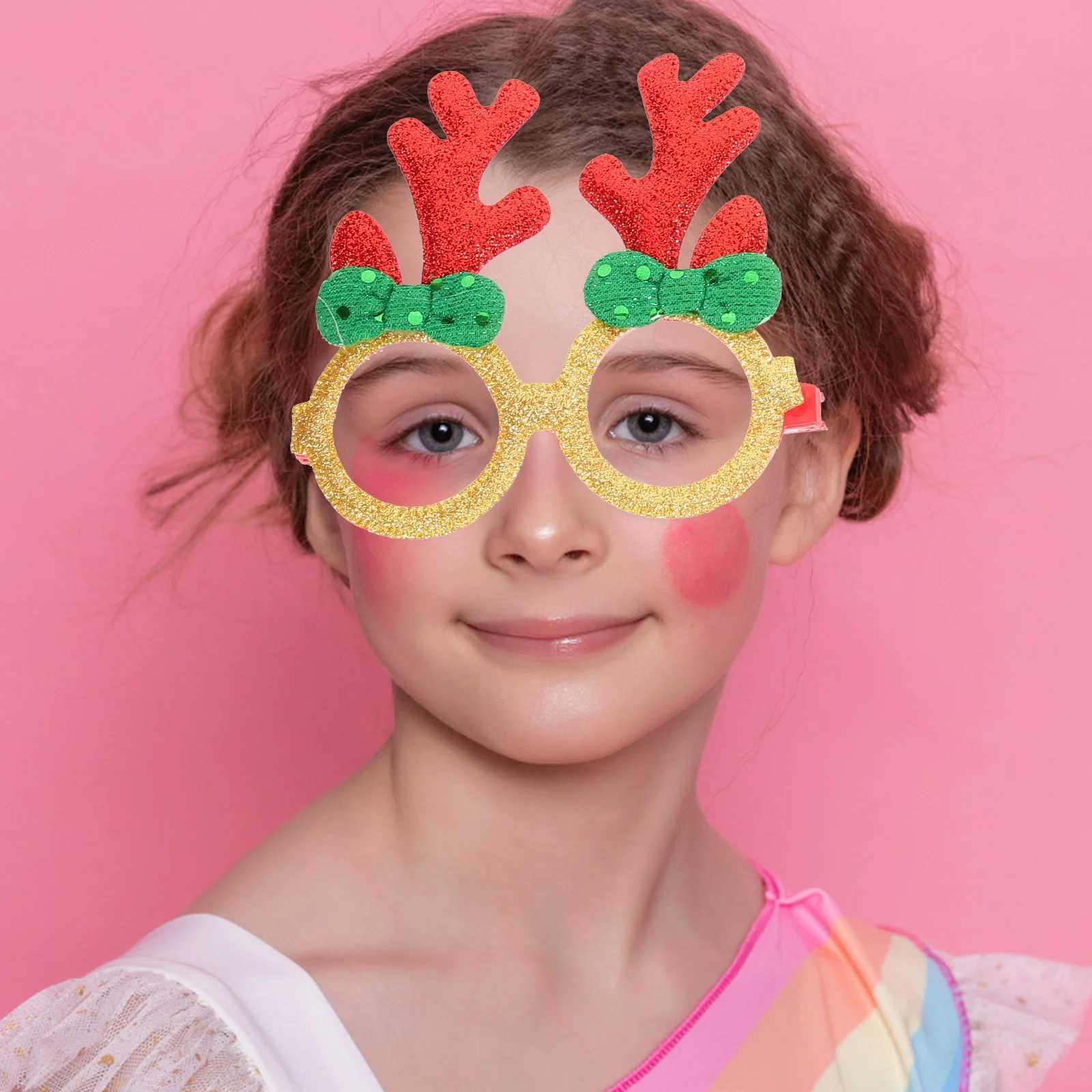 Sunglasses 12PCS Christmas Funny Glasses Creative Antler Sunglasses Photo Props for Kids Party Favors (Green/Brown/Silver/Red) H241213