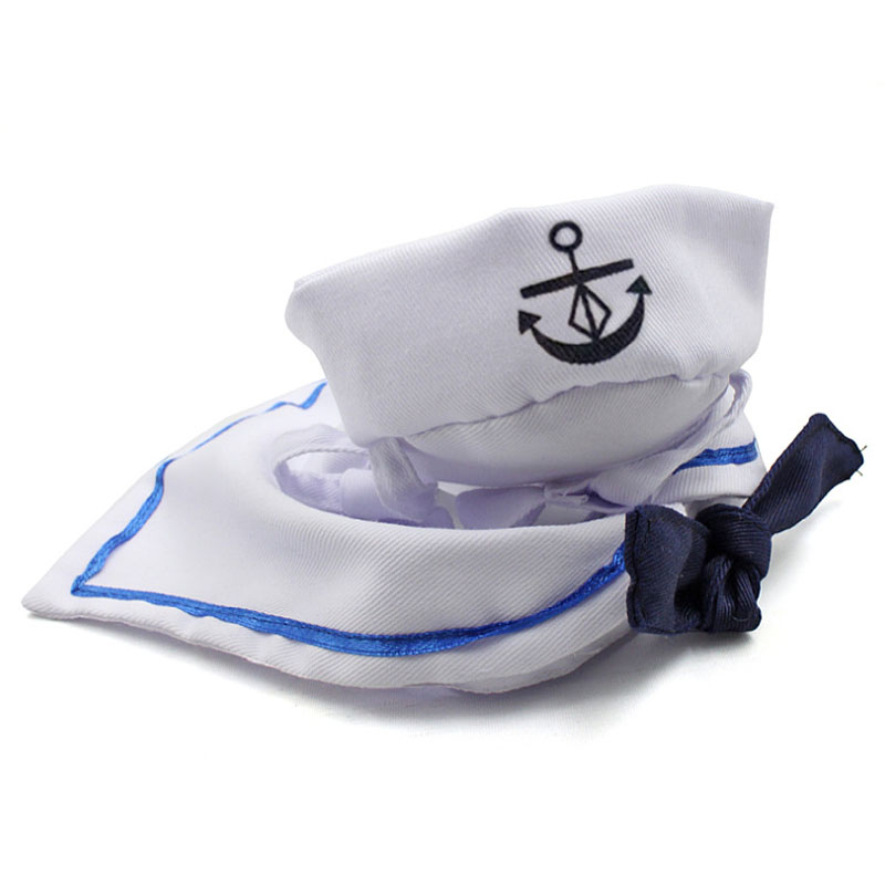 Pet Sailor Costume for Cats Small Dogs Halloween Cat Sailor Hat with Tie Collar Doggy Navy Outfit Cosplay Apparel