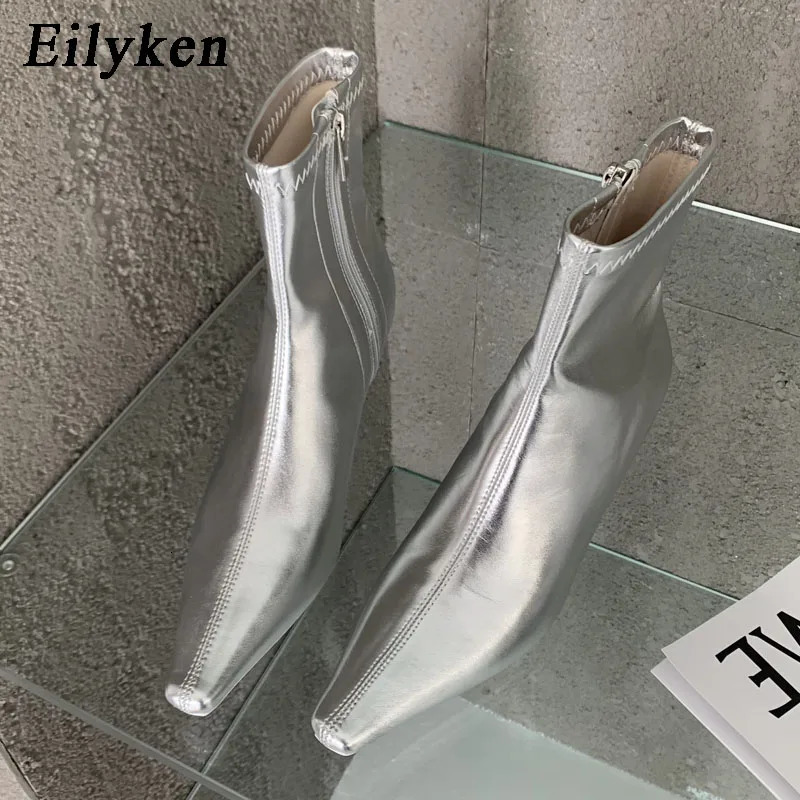 Eilyken Ankle Boots Womens Fashion Spring Autumn Zipper Square Low Boots Comfortable Soft Leather Short Boots 241213