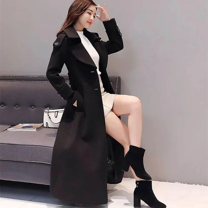 Winter Womens Elegant Long Woolen Coats Warm Slim Thicken Trench Overcoat Office Lady Fashion Plus Size 70kg Classic Jackets 241213
