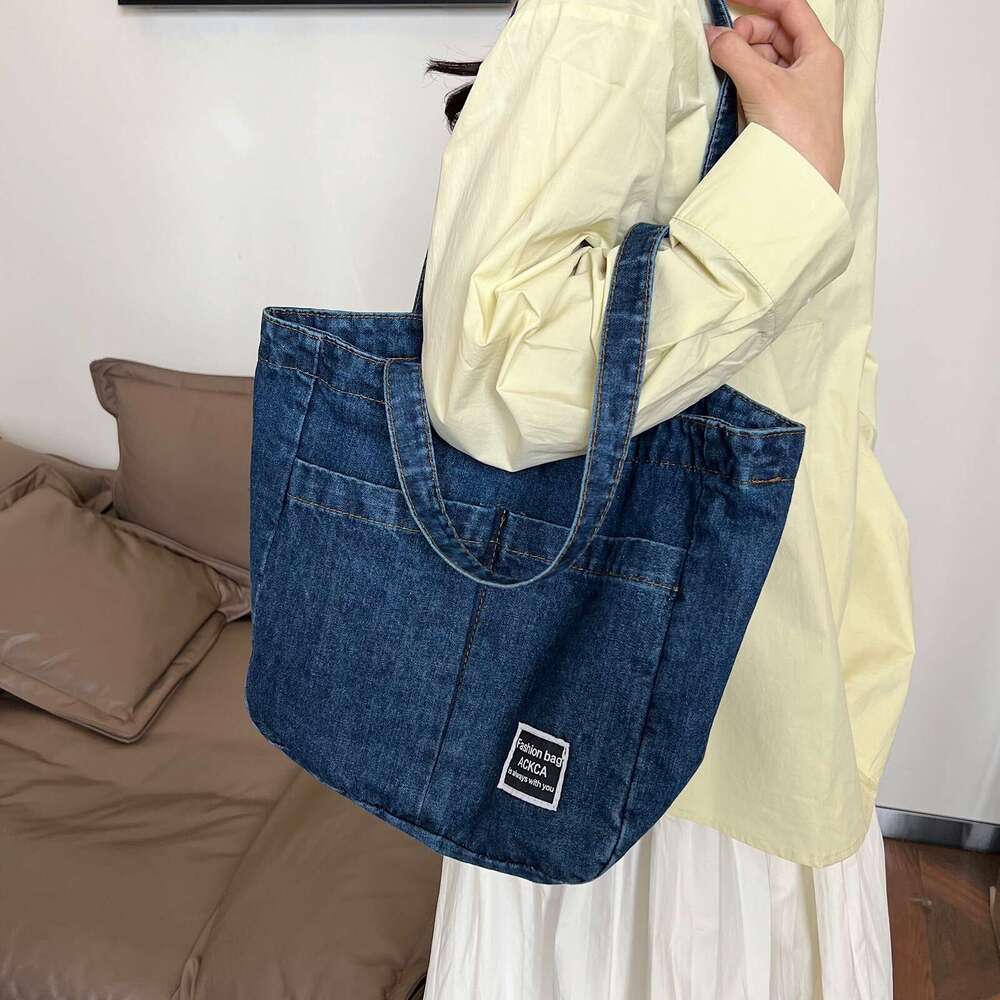 Washed Denim Canvas Korean Version Shoulder Tote Haruku Retro Artistic Women's Large Capacity Crossbody Bag
