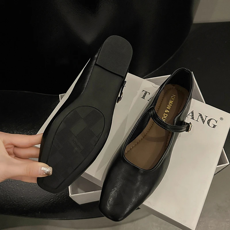 Summer Womens Apartment Fashion Square Toe Shallow Mary Shoes Soft Casual Ballet Shoes Bounce Back Shoes 241213