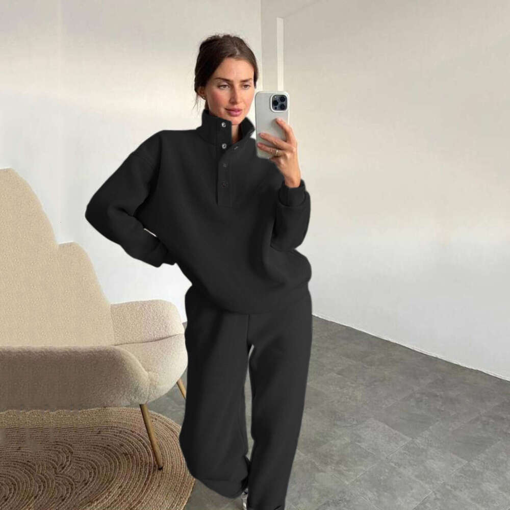 Spring And Autumn New Foreign Trade Women's Button Stand Up Collar Two Piece Set Trendy Clothing Fashion Casual Temperament