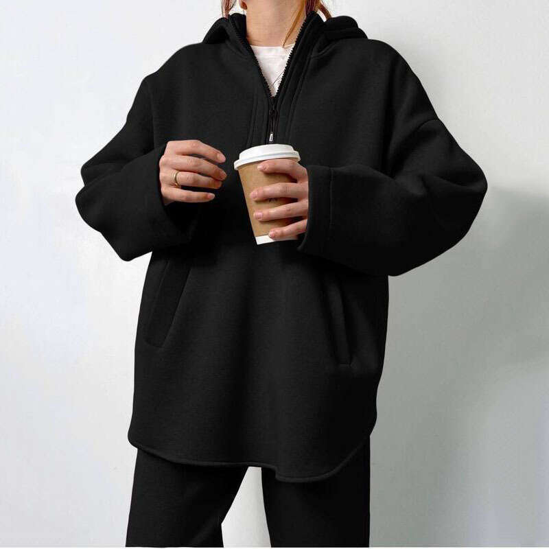 Spring And Autumn New Women's Zipper Hooded Two-Piece Set Trendy Clothing Fashion Casual Temperament