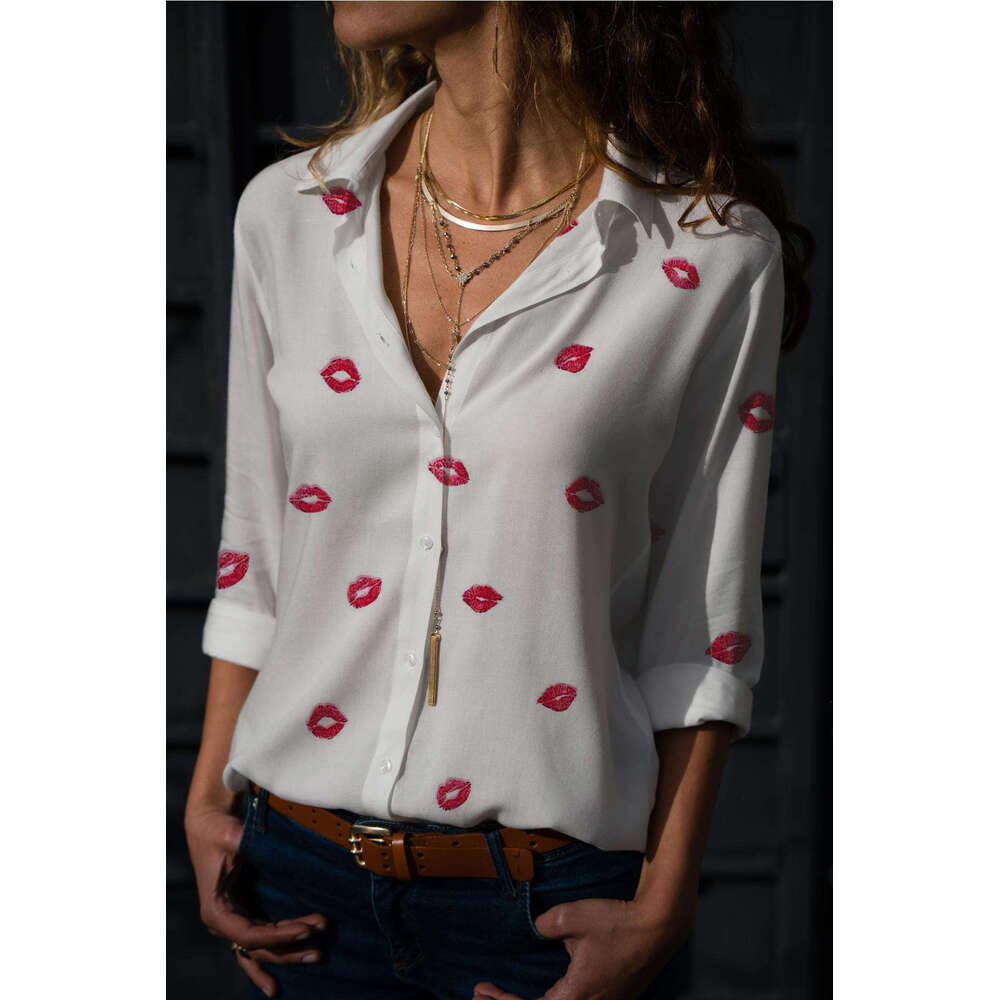 Women's Tops, Digital Long Sleeved Heart Printed Shirts, Women's Trendy Clothing, Fashionable And Casual Temperament