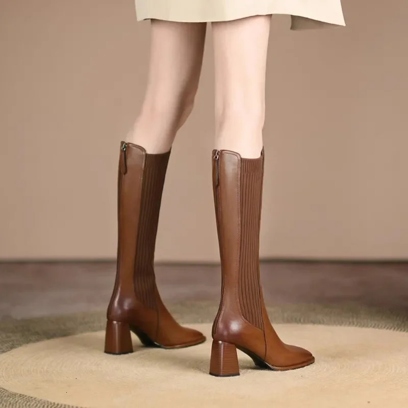 Knee Thick High Socks Boots Womens Winter Sexy Boots Womens Long Shoes Elegant Autumn High Boots Wedge Elastic 241213