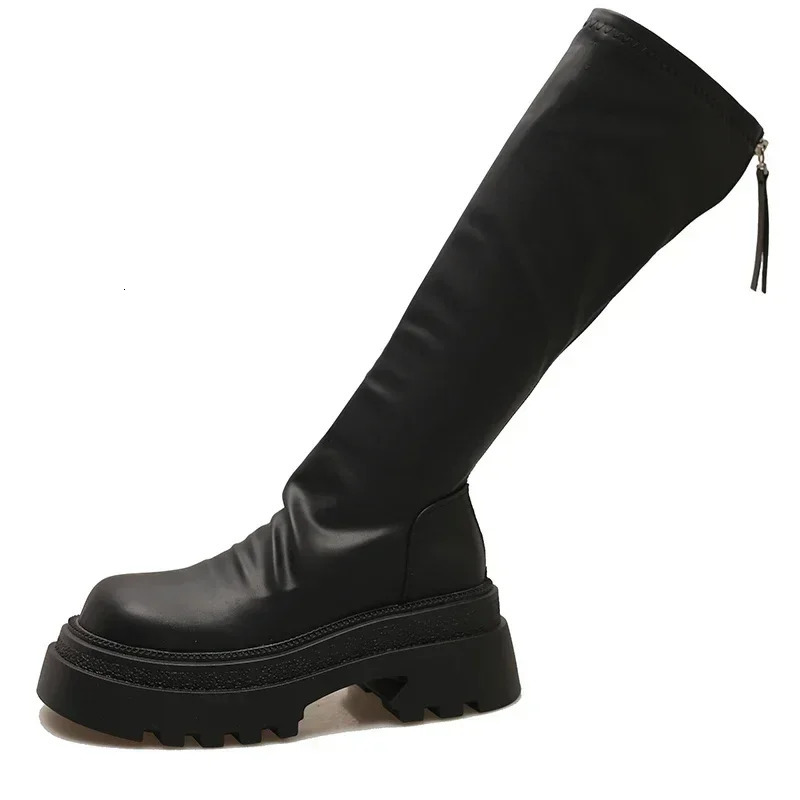 Platform Womens Knee High Boots Fashion Strap Zipper Knight Boots Autumn Womens Thick Boots 241213