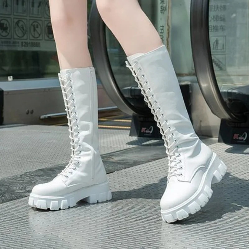 Womens Casual Mid Calf Boots Knee High Winter Punk Style Motorcycle Boots 2024 Platform Woman British Style Fashionable Boots 241213