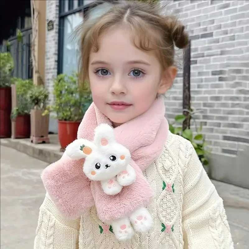 Scarves Wraps Boys Girls Winter Scarfs Thick Plush Cross Childrens Scarf Baby Bib Cute Cartoon Rabbit Faux Fur Neck Protection Warm Shawl H241213