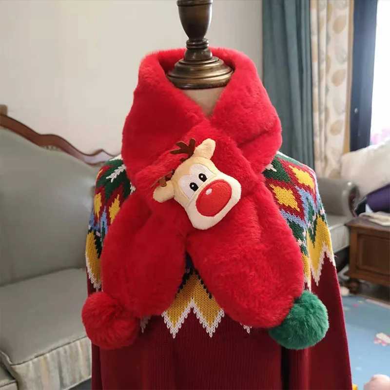 Scarves Wraps Childrens Scarf Winter Warm Baby Plush Thickened Men and Girls Windproof Cute Christmas Deer H241213D2IU