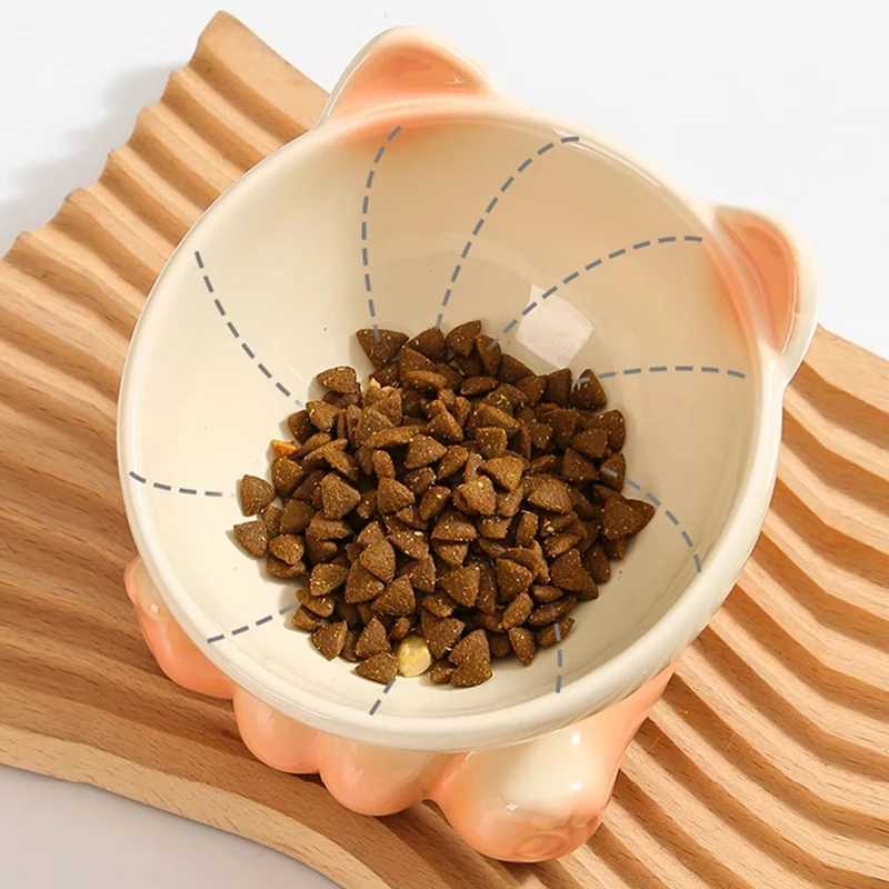 Cat Feeders Gradient Ceramic Cat Bowl Pet Bowl Cat Dining Bowl Drinking Water Pet Supplies Dog Bowl Cat Basin Cat Shaped Feeding Bowl z241213
