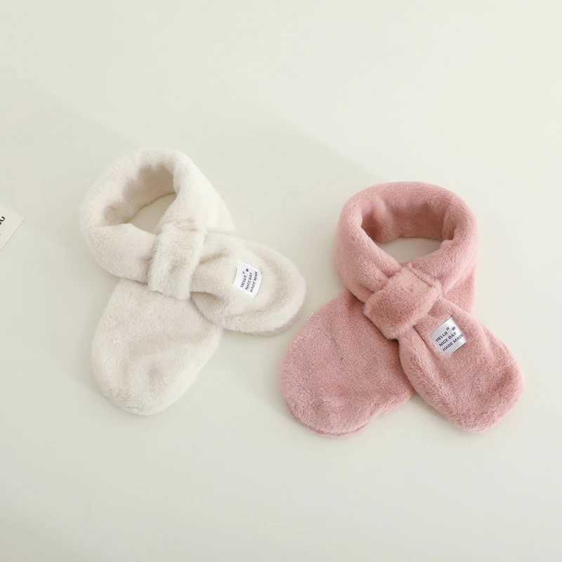 Scarves Wraps Solid Color Plush Baby Scarf Winter Warm Faux Fur Neckerchief for Infant Simple Anti-cold Kids Boy Girl Scarves H241213