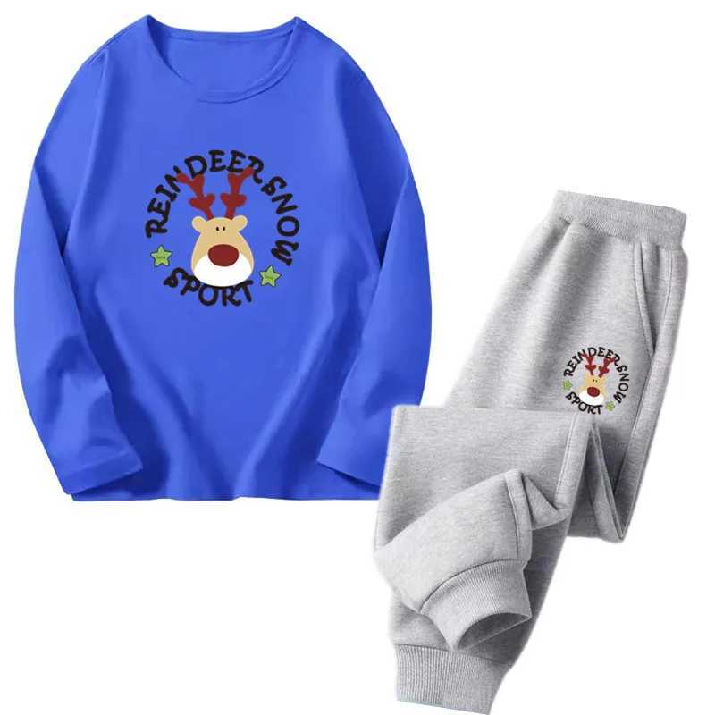 Childrens Christmas costume set boys cartoon Santa Claus song set long sleeved T-shirt and pants 2-piece childrens spring and autumn set W241213
