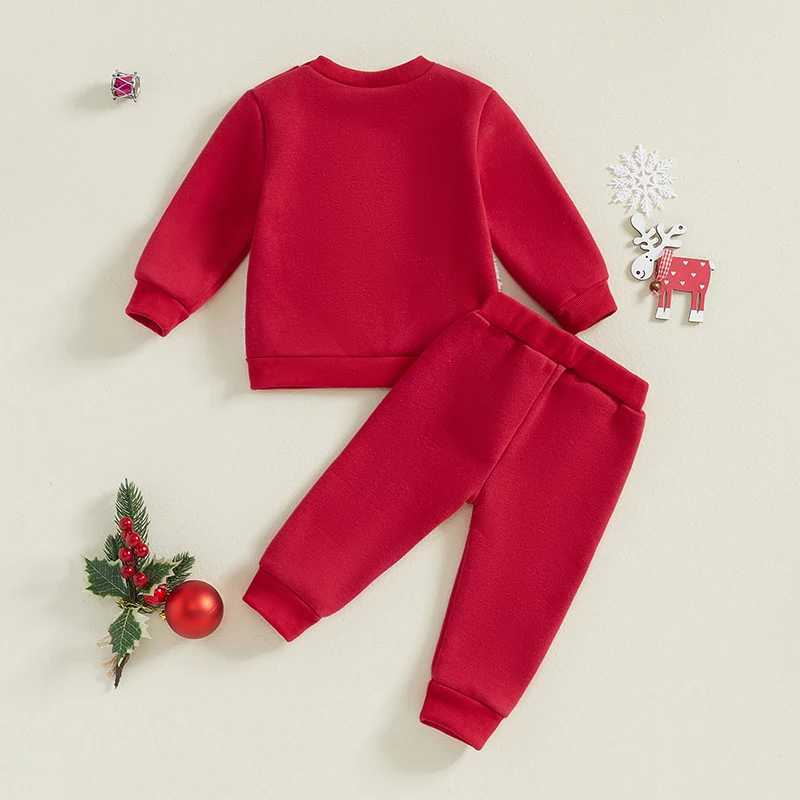Pudcoco Preschool Girl Boy Christmas Set reindeer embroidery long sleeved crew neck sweatshirt elastic waist pants 2PCS set 0-3T W241213