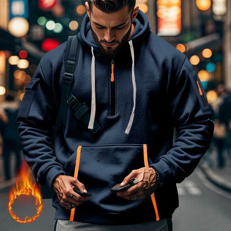 Mens new autumn and winter collection equipped with plush heavyweight hoodies hooded zippers multi pocket zippers and mens sports jackets W241213