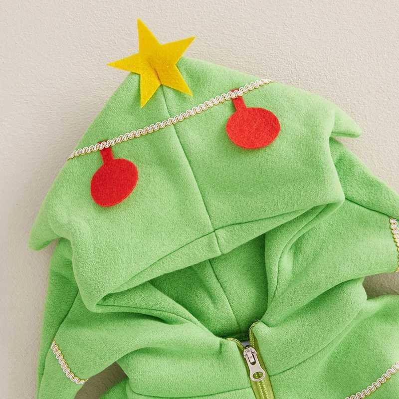 Pudcoco Baby Boys and Girls Autumn Clothing Christmas Tree Zipper Long Sleeve Hoodie Sportswear Elastic Pants 2-piece Set Preschool Clothing 1-6T W241