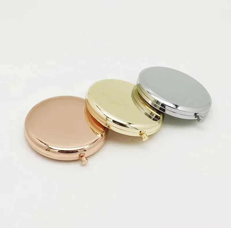Portable Makeup Mirror Solid rose gold Color Metal Round Case Double-Side Pop-Up Pocket Mirror Beauty cosmetic mirrorXJ241213